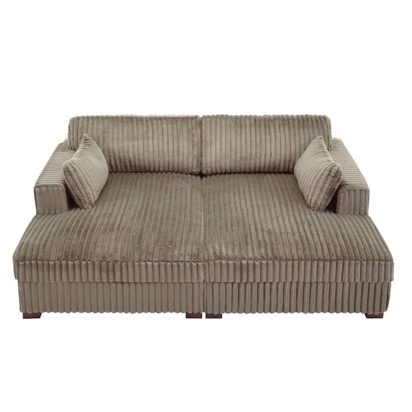 84.3 in. Modern Square Arm Faux Rabbit Fur Fabric Upholstered Sectional Sofa in. Light Brown