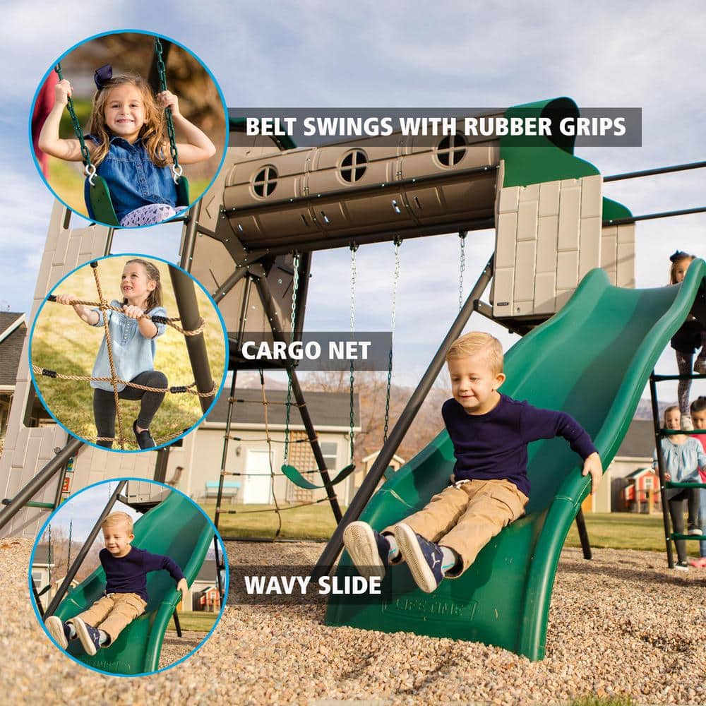 Lifetime Green and Gray Adventure Tunnel Playset with Clubhouse and Slide