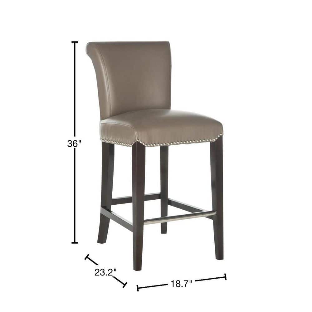 Transitional Clay Gray Leather and Wood Counter Stool