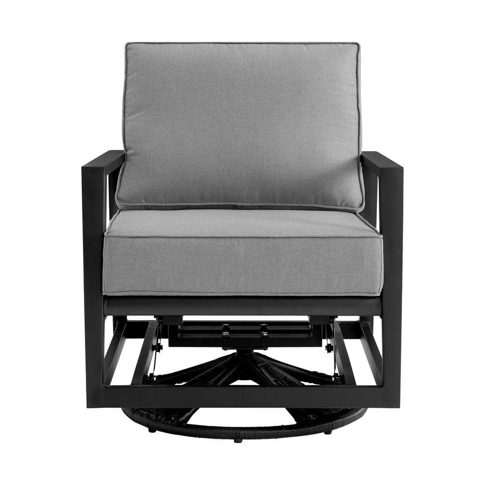 Luxurious Black Aluminum Swivel Glider Chair with Dark Gray Cushions