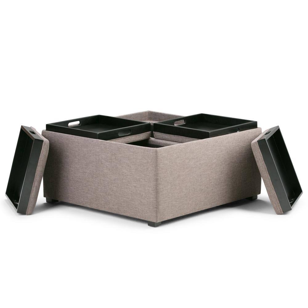 Fawn Brown Tufted Cocktail Ottoman with Serving Tray