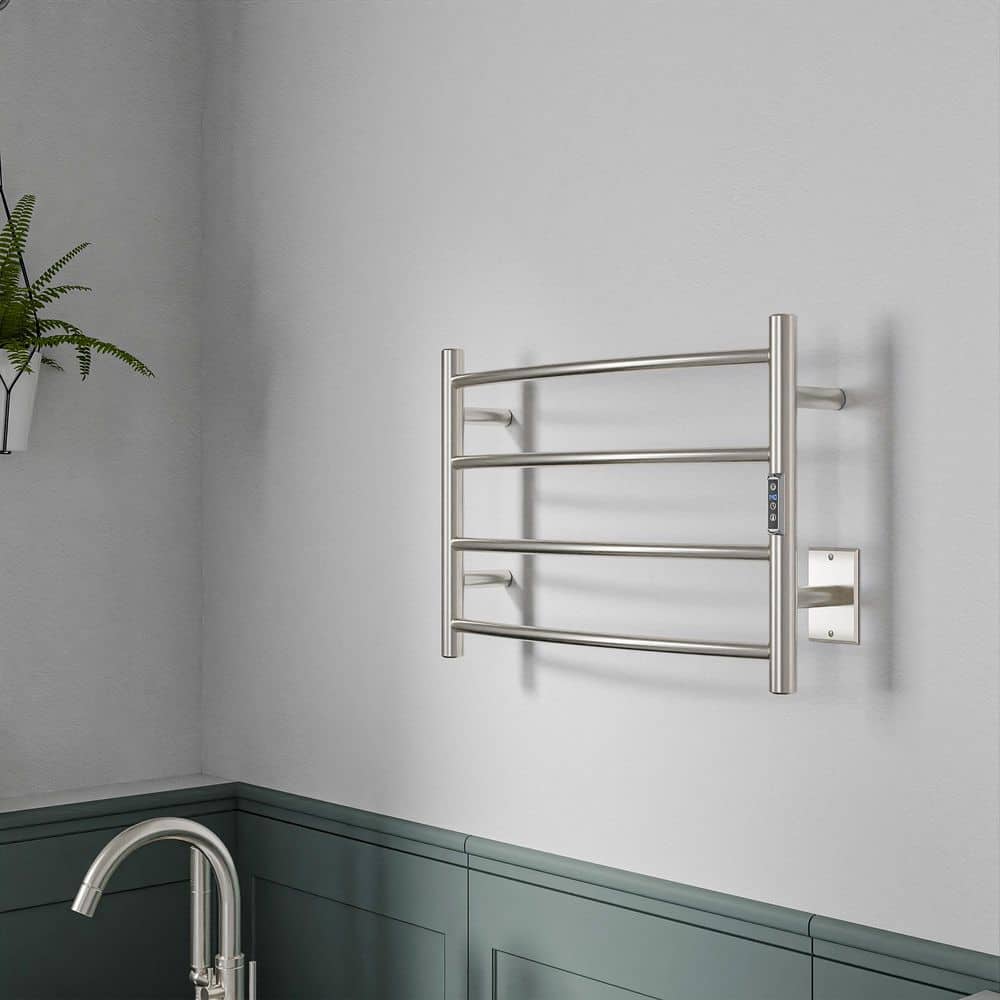 Brushed Nickel 4-Bar Wall Mounted Electric Towel Warmer