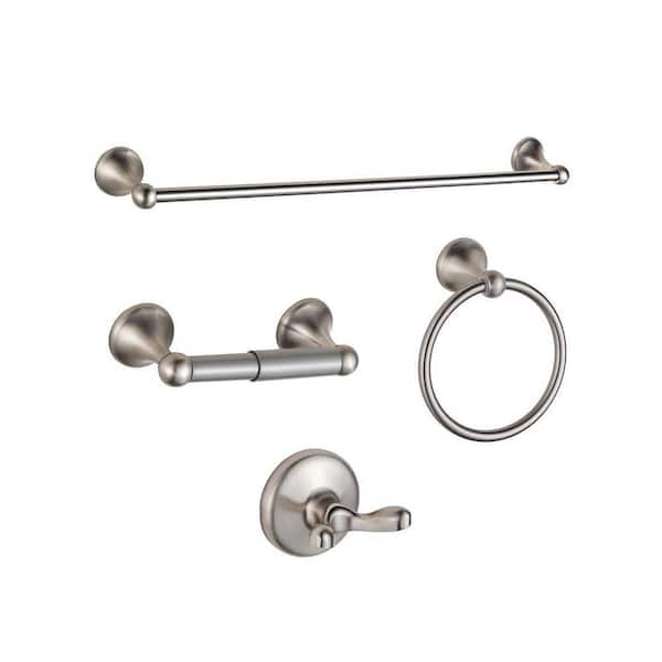 4-Piece Bathroom Accessory Set with Adjustable Towel Bar Towel Ring Toilet Paper Holder Robe Hook in Brushed Nickel