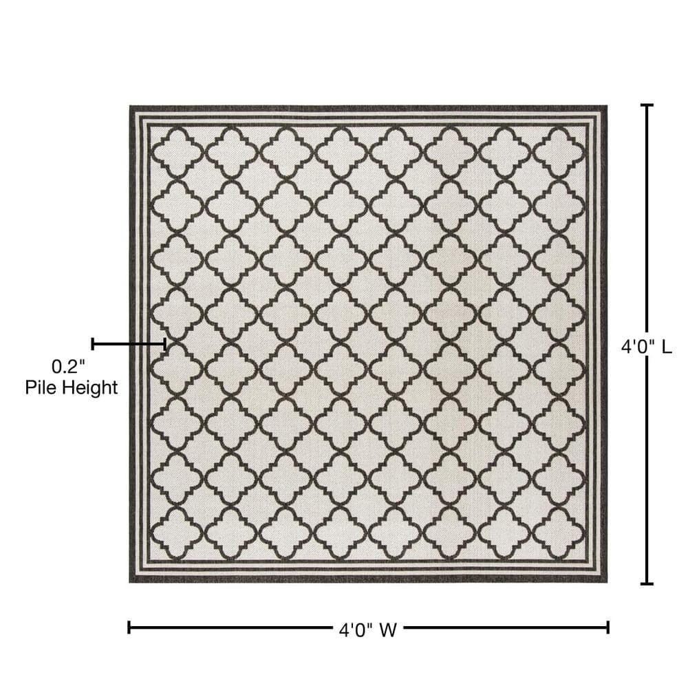 Light Grey and Charcoal Square Synthetic Indoor/Outdoor Rug