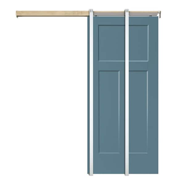 CALHOME Dignity Blue 36 in. x 80 in.  Painted Composite MDF 3PANEL Interior Sliding Door with Pocket Door Frame and Hardware Kit