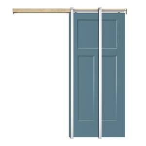 Dignity Blue 36 in. x 80 in.  Painted Composite MDF 3PANEL Interior Sliding Door with Pocket Door Frame and Hardware Kit