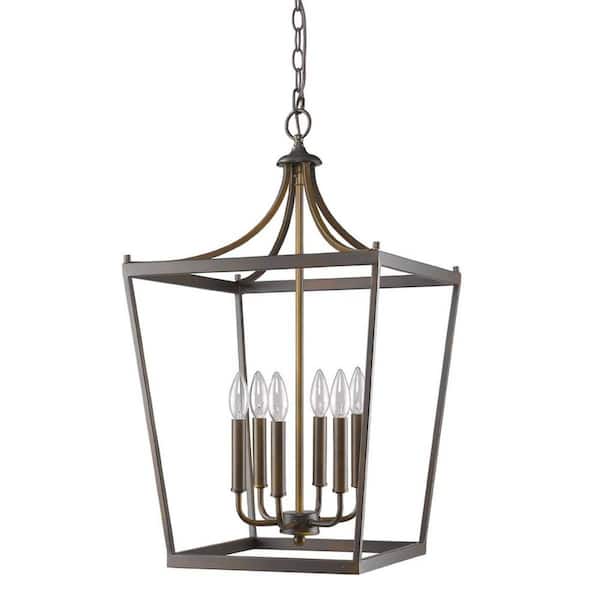 60-Watt 6-Light Bronze Pendant Light with Metal, No Bulbs Included