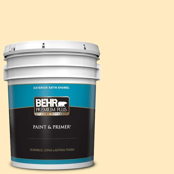 BEHR PREMIUM PLUS 5 gal. #P260-2 Yogurt Satin Enamel Exterior Paint & Primer