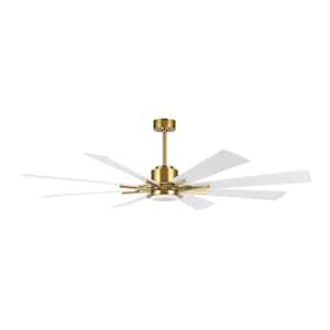 72 in. LED Indoor Gold and White Ceiling Fan with Remote, White Blades