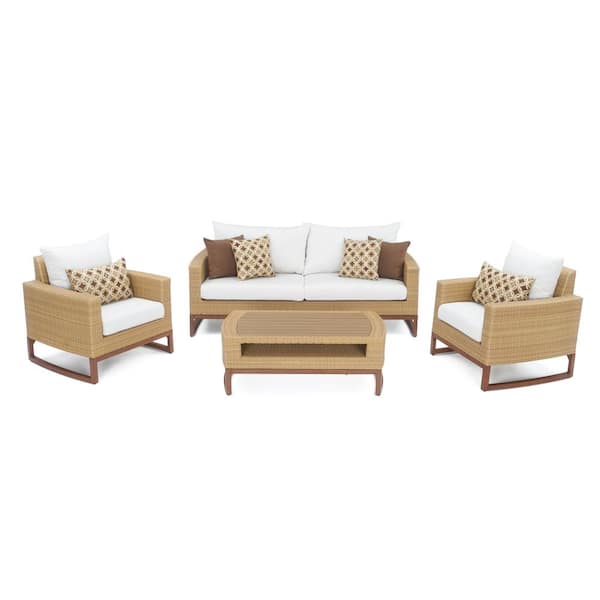 RST BRANDS Mili 4-Piece Wicker Patio Conversation Deep Seating Set with Sunbrella Moroccan Cream Cushions