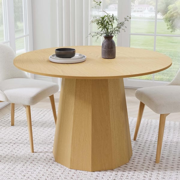 Round Oak Wood 46 in. Column Base Dining Table Seats 4