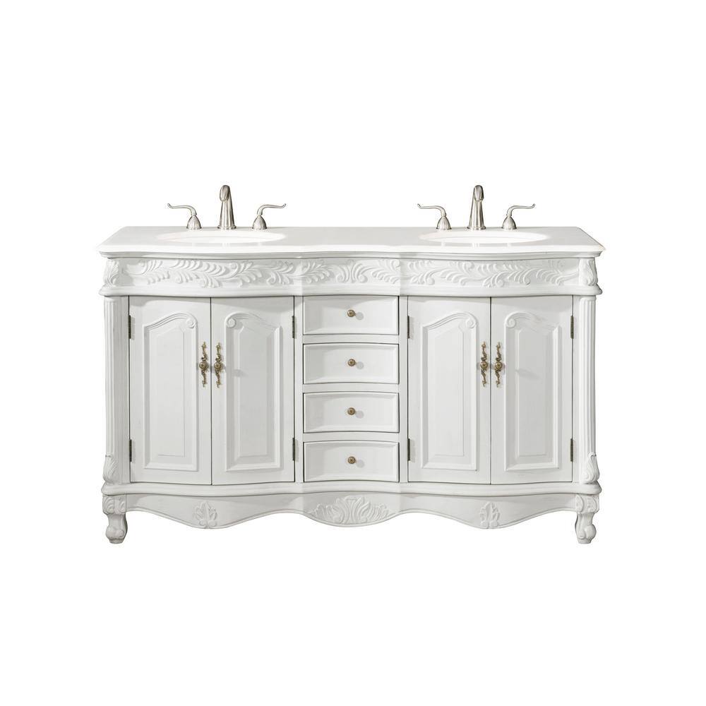 Simply Living 60 in. W x 22 in. D x 36 in. H Bath Vanity in Antique White w