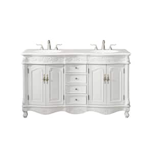 Simply Living 60 in. W x 22 in. D x 36 in. H Bath Vanity in Antique White with Ivory White Engineered Marble