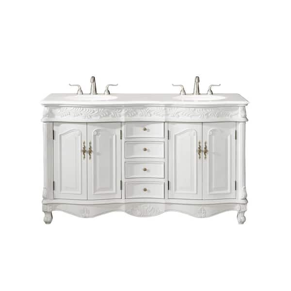 Unbranded Simply Living 60 in. W x 22 in. D x 36 in. H Bath Vanity in Antique White with Ivory White Engineered Marble