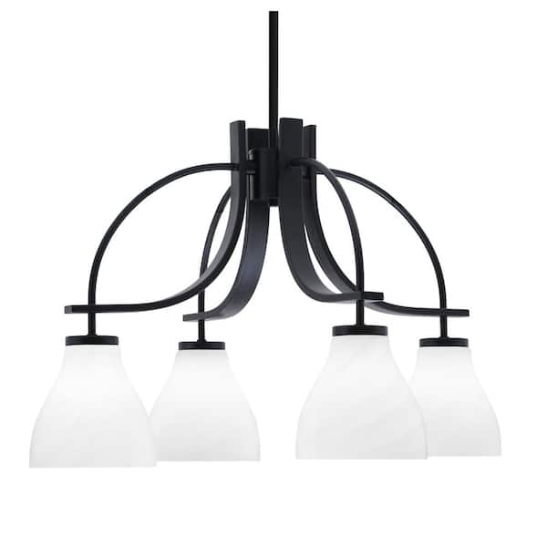 Unbranded Olympia 16.75 in. 4-Light Matte Black Downlight Chandelier 5 in. White Marble Glass Shade
