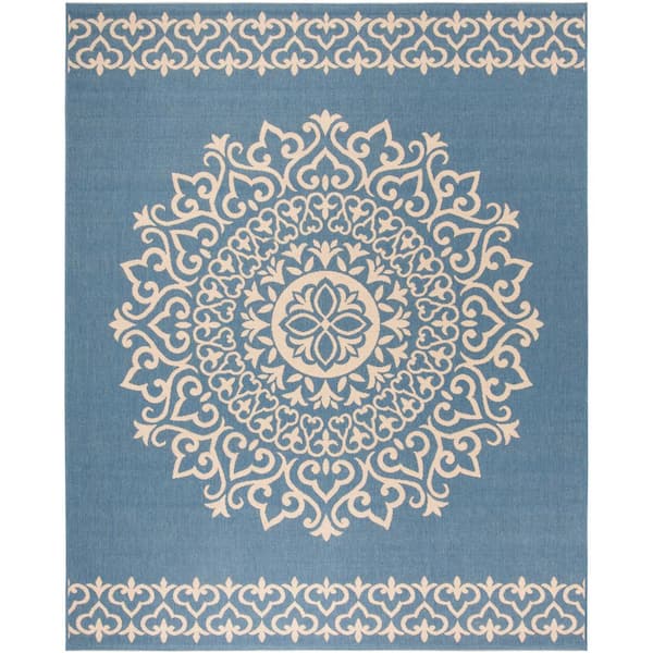 SAFAVIEH Linden Cream/Blue 8 ft. x 10 ft. Medallion Border Area Rug