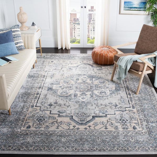 Oregon 10 ft. x 14 ft. Light Blue/Ivory Distressed Border Area Rug