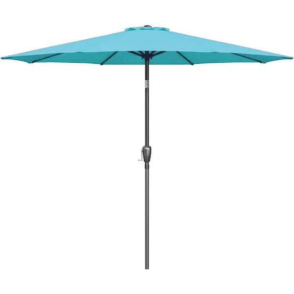Unbranded 9ft.Steel Patio Umbrella, Outdoor Market Umbrella with Push Button Tilt, Crank for Garden, Deck, BackyardandPool in Blue