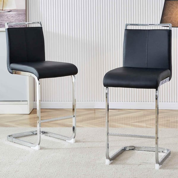 Modern Black PU Leather Seat Dining Chairs Set of 2 for Kitchen, Living, Dining Room