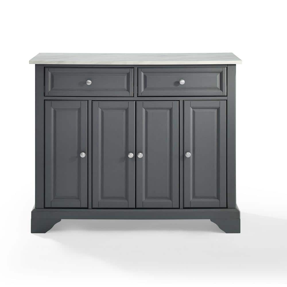 Avery Distressed Gray Solid Hardwood Kitchen Island with Faux Marble Top