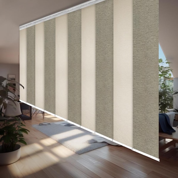 EMOH Woven 120 in. - 218 in. W x 94 in. L Adjustable 10-Panel White Double Rail Panel Track with 23.5 in. Slates