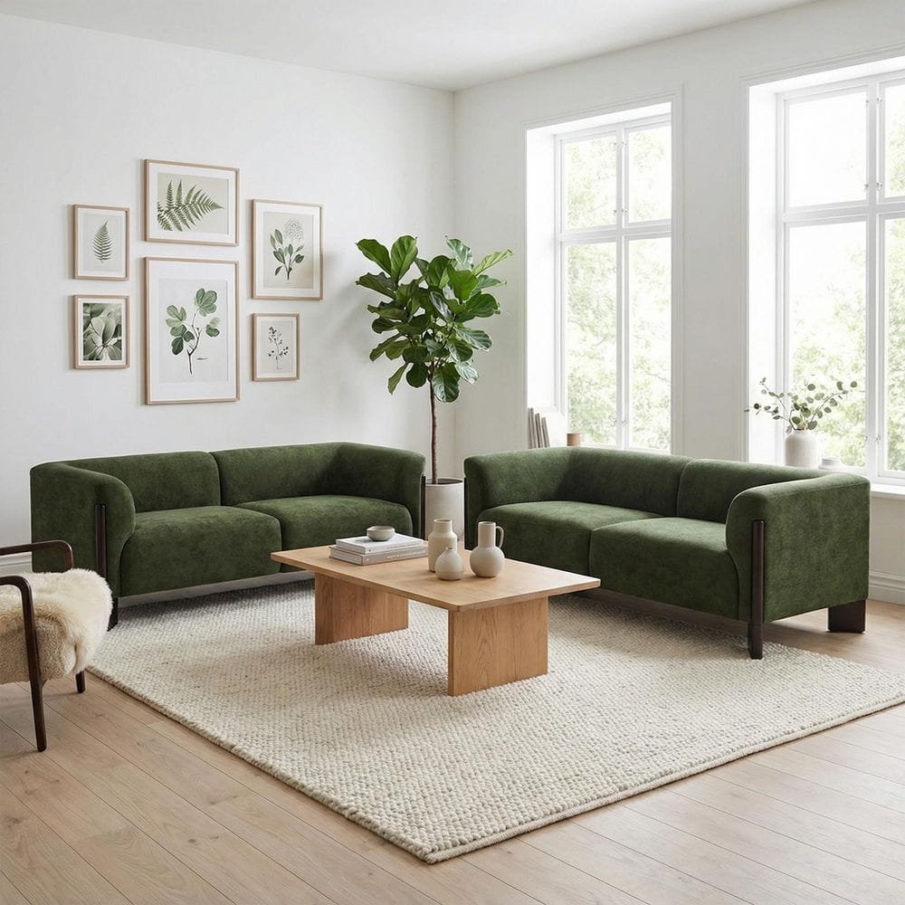 81.05 in. Flared Arm Chenille Rectangle 2-Seater Sofa for Living Room in Green with Solid Wood Leg(Set of 2) price history on PriceWatchPro