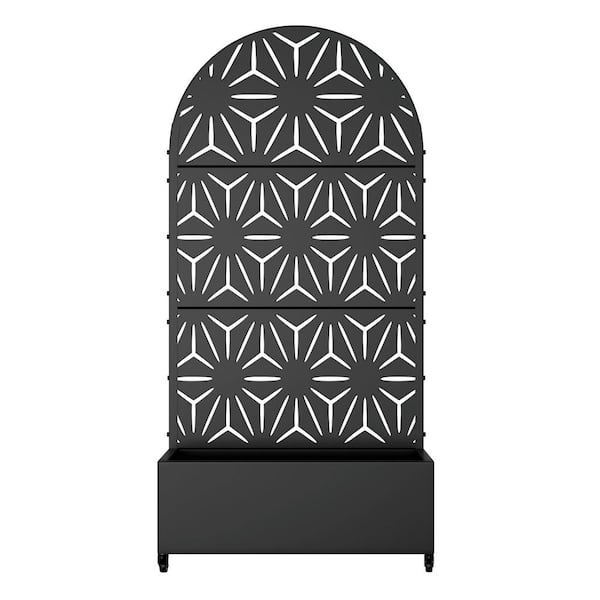 6 ft. H x 3 ft. W Metal Planter Box privacy screen Garden Bed with Trellis and Wheels-Black