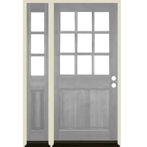 50 in. x 80 in. 9-Lite with Beveled Glass Left Hand Grey Stain Douglas Fir Prehung Front Door Left Sidelite