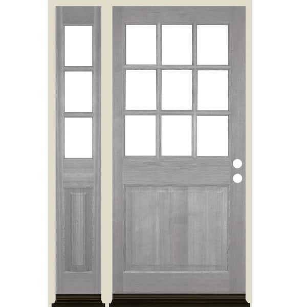 Krosswood Doors 50 in. x 80 in. Farmhouse 9-Lite Clear Glass Left-Hand Grey Stain Hemlock Wood Prehung Front Door w/ LSL