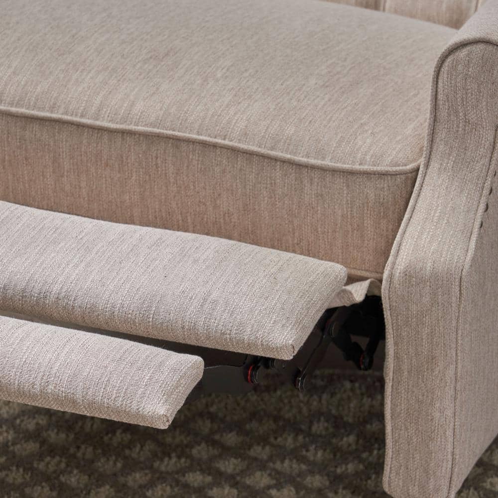 Handcrafted Birch Wood Oversized Beige Recliner with Dark Brown Legs