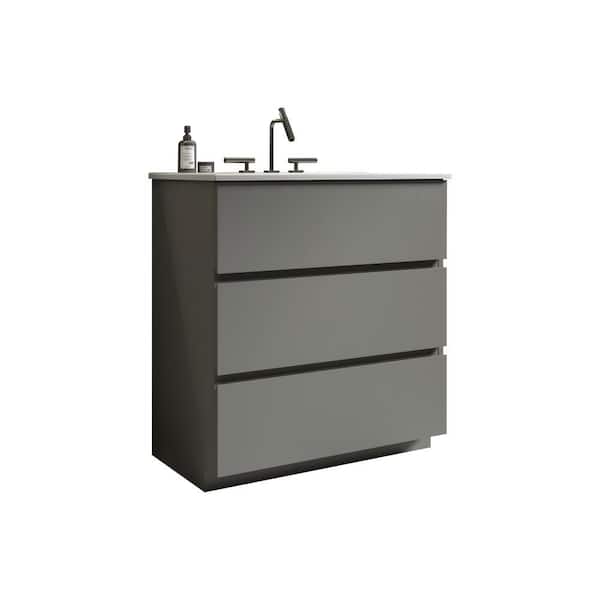 30 in. W Single Sink Freestanding Grey Bath Vanity with White Ceramic Top and 3-Drawers