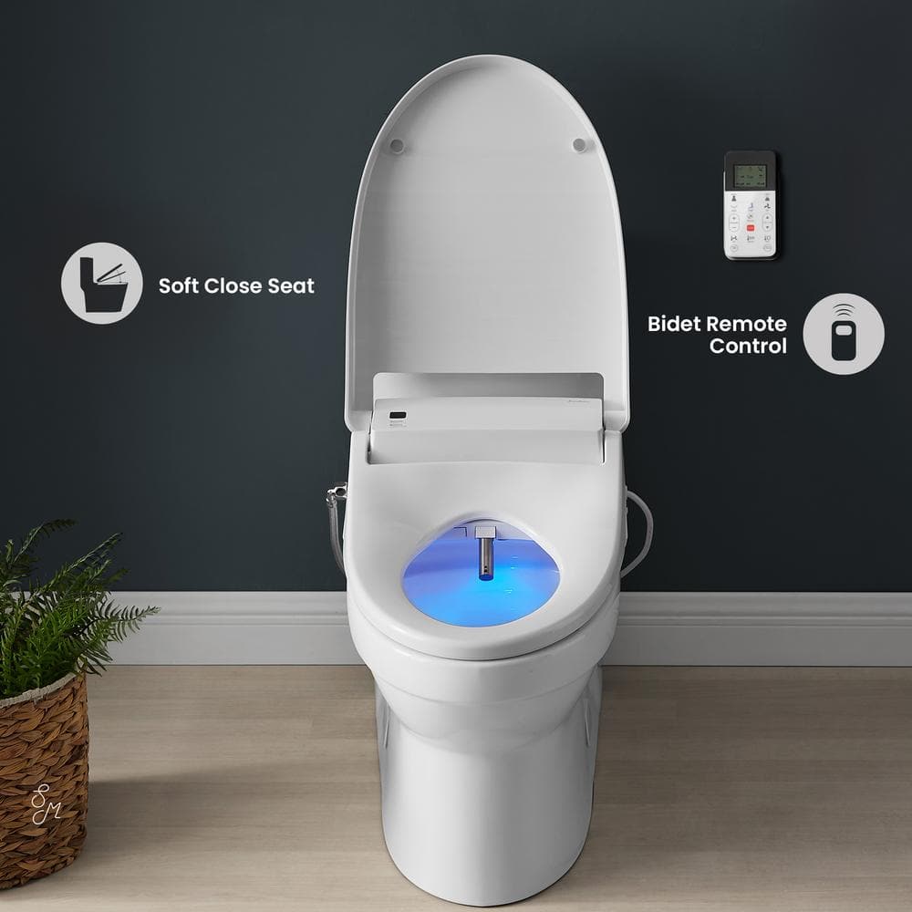White Glossy Elongated Free Standing Dual Flush Toilet