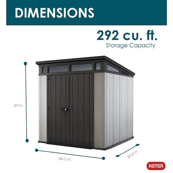 Artisan 7 ft. W x 7 ft. D Large Modern Durable Resin Plastic Storage Shed with Double Doors, Grey (50.2 sq. ft.)