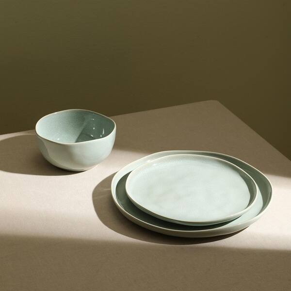 STONE LAIN Mirella 12-Piece Light Green Stoneware Dinnerware Set