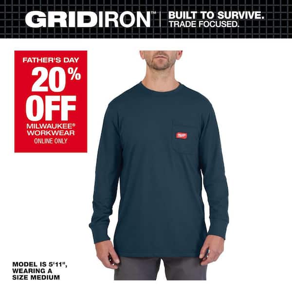 Milwaukee Men's Large Blue GRIDIRON Cotton/Polyester Long-Sleeve Pocket T-Shirt