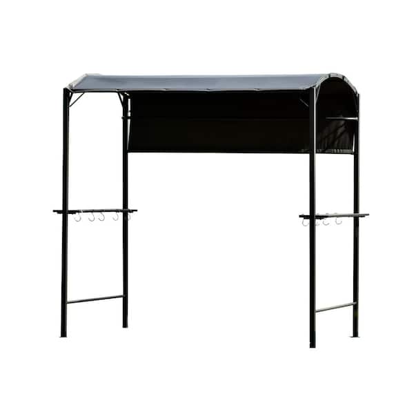 Cesicia 4.5 ft. x 7 ft. Gray Iron Outdoor Patio Grill Gazebo with Bar Counters