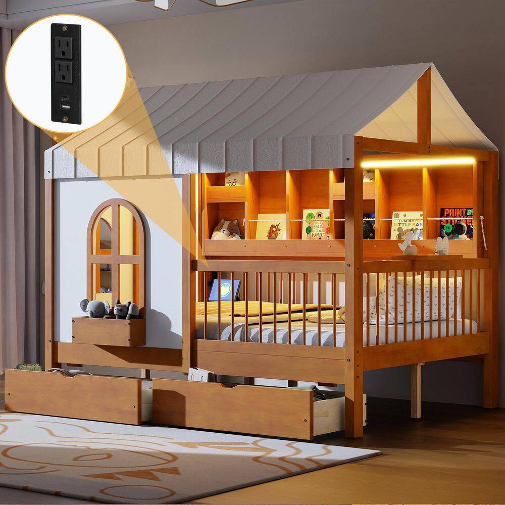 Walnut Brown Full Daybed with 2 Large Drawers and Side Bookshelf with LED Strip price history on PriceWatchPro