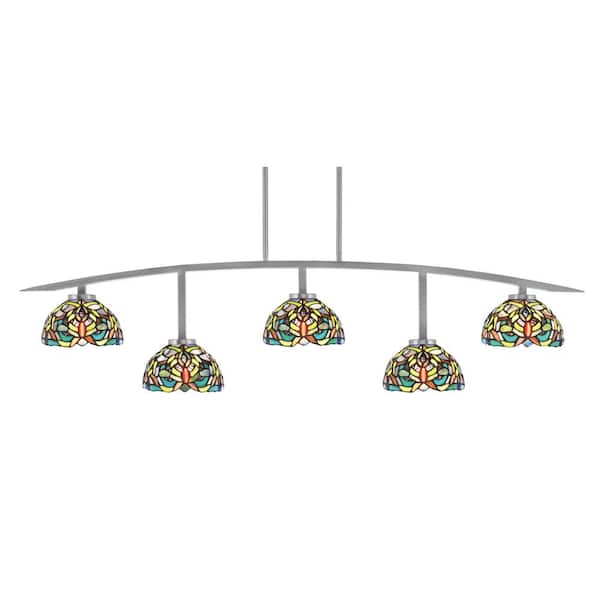 Unbranded Siena 51.25 in. 5-Light Graphite Chandelier with 7 in. Kaleidoscope Art Glass Shades, no bulbs included