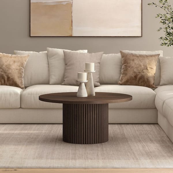 Meyer&Cross Rollan 32 in. Brown Oak Round MDF Top Coffee Table