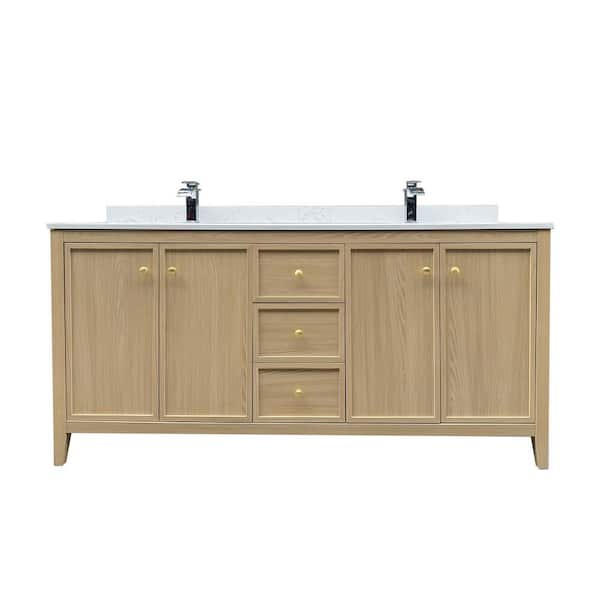 72 in. W x 22 in. D x 35 in. H Double Sink Bath Vanity Cabinet in Oak with Calacatta Cultured Marble Top