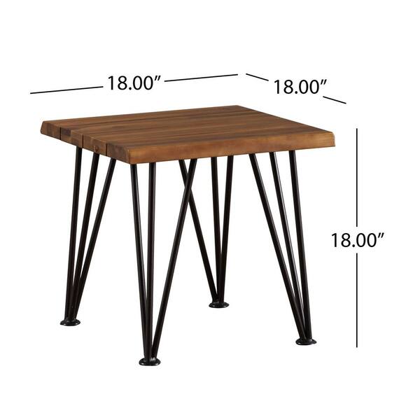 Teak Square Metal and Wood Outdoor Side Table, Patio Accent Table