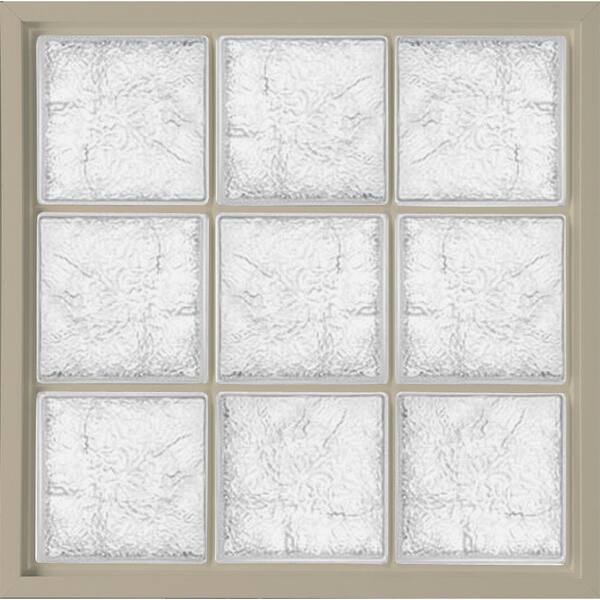 Hy-Lite 46.75 in. x 46.75 in. Glass Block Fixed Vinyl Windows Ice Pattern Glass - Tan