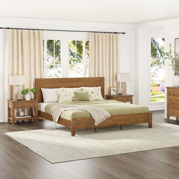 LUE BONA Lessio Light Brown Mid-Century 13.7 in. Solid Wood Frame