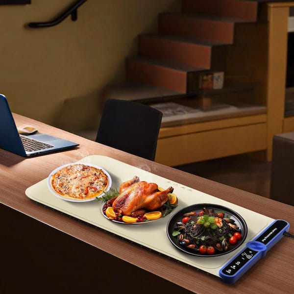 32 in. Beige AI Smart Food Warming Mat with 9-Level Temp Control, Touchscreen & Auto Shutoff, Portable Rollable Design