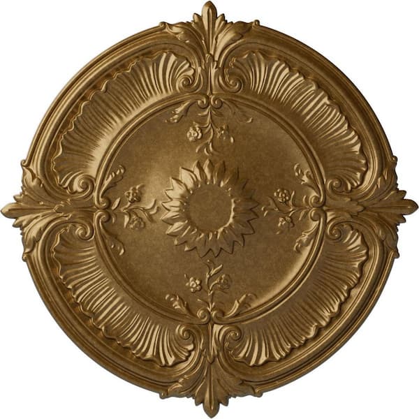 Ekena Millwork 1-1/2 in. x 30-1/8 in. x 30-1/8 in. Polyurethane Attica Acanthus Leaf Ceiling Medallion, Pale Gold
