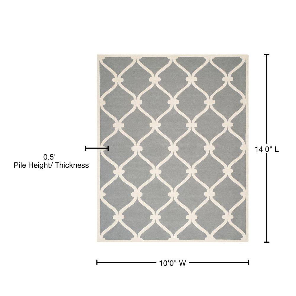 Handmade Dark Grey & Ivory Tufted Wool Rectangular Rug, 10' x 14'