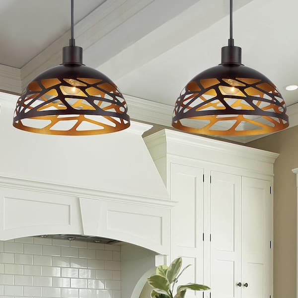 Designers Fountain Nalu 60-Watt 1-Light Kukui Bronze Tropical Pendant Light with Metal Shade and No Bulbs Included