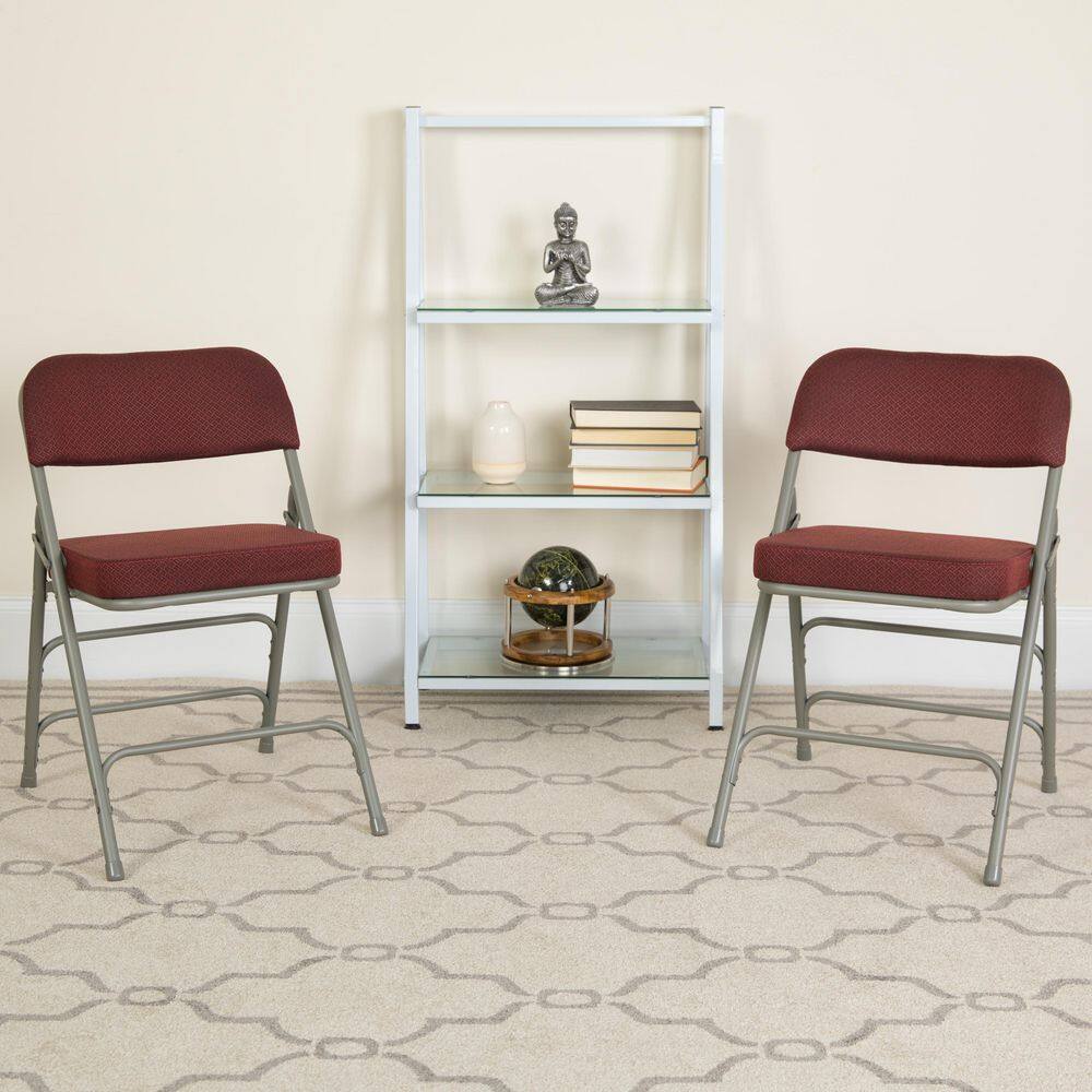 Burgundy Fabric Armless Metal Folding Chair