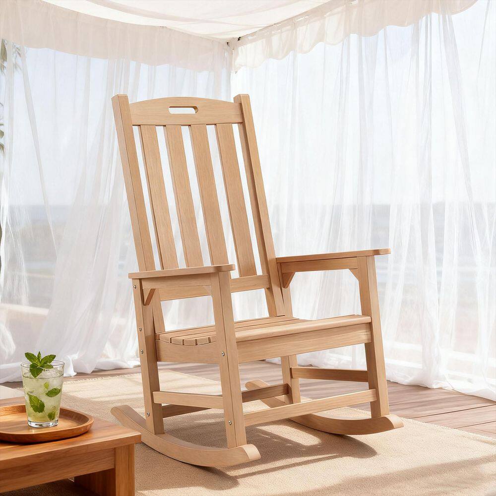 Teak Color Oversized Plastic Outdoor Rocking Chair