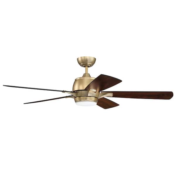 CRAFTMADE Stellar 52 in. Dual Mount Indoor Satin Brass Ceiling Fan Integrated LED Light Kit & Hard-Wired 4 Speed Fan Control